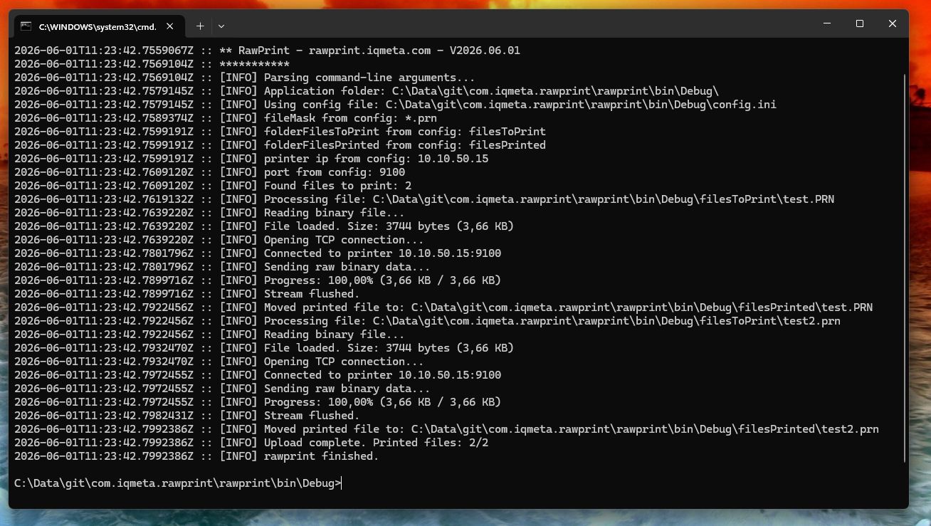 RawPrint TCP - command line tool screenshot
